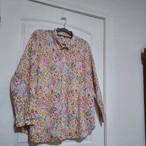 Old navy blouse flower garden button up long sleeve rounded shirt tail XXL